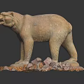 Decorative Ornament Set with Bear Sculpture on Stone Base and Natural Decor Elements 3d model