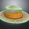 Vintage Green Hat Design With Yellow Woven Band And Text On Brim