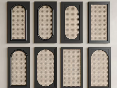 Stylish Decorative Panels With Black Frames And Beige Woven Texture In Various Shapes 3d model
