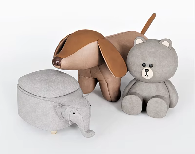 Cute Animal Shaped Kids Chair with Brown Dog Grey Bear and Elephant Design for Toddlers 3d model