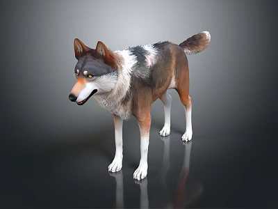 Realistic Wolf 3D Model Showcasing Detailed Fur and White Paws in Standing Pose 3d model