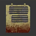Yellowish Brown Rusted Metal Grille With Horizontal Slits And Top Fasteners