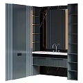 Elegant Modern Bathroom Vanity With Marble Countertop Mirror Warm Lighting And Dark Cabinets