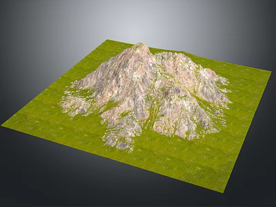3D Rendered Mountain Terrain With Rocky Surface And Green Grass Area 3d model