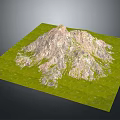 3D Rendered Mountain Terrain With Rocky Surface And Green Grass Area