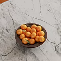 Fresh Ripe Oranges with Green Leaf in Wooden Bowl on Cracked Marble Tabletop