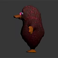 Furry Red Creature Character With Orange Beak And Glowing Eyes Standing Pose