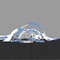 Blue And White Floral Art Installation With Curved Structures For Event Decoration