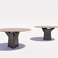 Two Modern Round Dining Tables With Wooden Tabletop And Black Unique Base 3d model