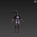 Futuristic Game Movie Female Character in Purple Black Mechanical Armored Suit With Sci Fi Combat Design