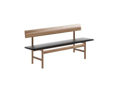 Stylish Public Bench With Wooden Backrest And Black Seat Surface 3d model