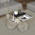 Modern Glass Top Coffee Table With Spherical Bases And Decorative Plants Candle Magazine In Living Room