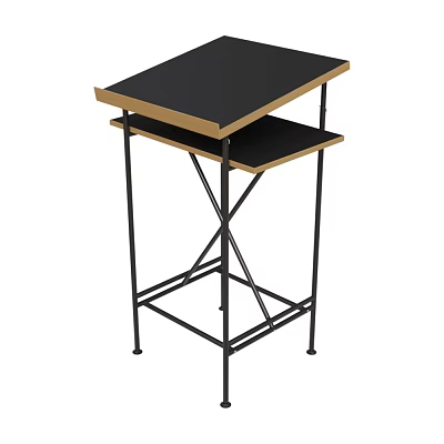 Modern Office Desk With Black Top Wooden Edge And Metal Cross Frame 3d model