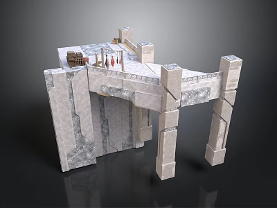 Ancient Stone Architecture With Tall Pillars And Decorative Platform Structures 3d model