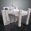 Ancient Stone Architecture With Tall Pillars And Decorative Platform Structures