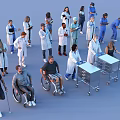 Healthcare Workers and Patients with Wheelchairs Crutches and Medical Carts in Clinical Environment