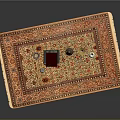Traditional Patterned Red And Gold Rug With Small Chair Candle Holder And Decorative Vases