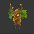 Cartoon Deer Character With Wooden Antlers Green Leaves And Glowing Eyes