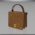 Brown Leather Handbag With Textured Surface Gold Square Buckle And Hand Strap 3d model