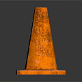 Orange Rusted Traffic Cone Placed on Black Background with Square Base
