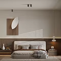 Modern Bedroom Interior Design With Platform Bed Wooden Nightstands Round Wall Art And Pendant Light