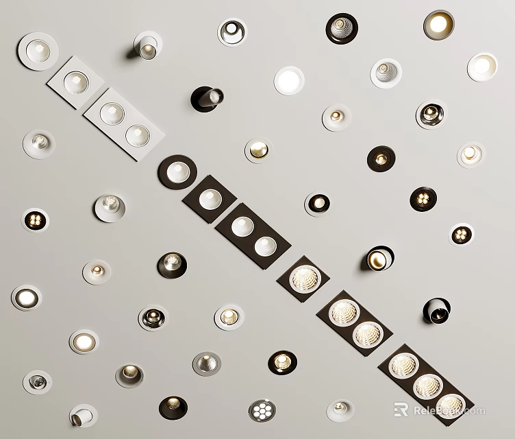 Various Modern Downlights and Spotlights with Different Styles Sizes and Designs 3d model