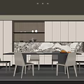 Modern Restaurant Interior With Dining Table Chairs Cabinets And Wall Decor