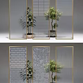 Modern Interior Partitions With Metal Frames And Various Glass Patterns Including Plants 3d model