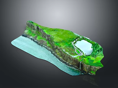 Natural Scenic Peninsula With Green Grassy Cliffs Coastal Waters And Small Inland Lake 3d model