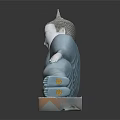 Handcrafted Reclining Buddha Sculpture In Blue Jade With Yellow Decorative Accent And Reflective Base