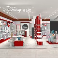 Disney Themed Clothing Store with Hanging Clothes Mannequins and Red White Decor
