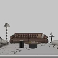 Brown Leather Sofa and Round Coffee Table Set with Cushions Floor Lamp and Accent Chair