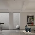 Minimalist Lounge Room With Bonsai Art And Modern Furniture