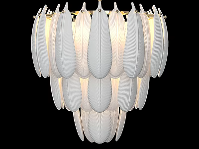 Elegant Modern Chandelier With White Feather Shaped Design Gold Frame And Soft Lighting 3d model