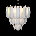 Elegant Modern Chandelier With White Feather Shaped Design Gold Frame And Soft Lighting