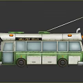 Green And White Trolley Bus With Trolley Poles And Classic Design