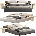 Minimalist Modern Double Bed Featuring Upholstered Frame Comfortable Mattress and Wooden Side Tables
