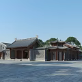 Traditional Ancient Chinese Architecture With Courtyard Wooden Columns Gray Walls And Traditional Roof