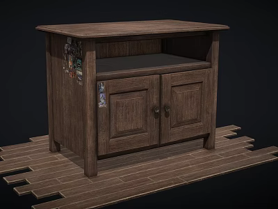 Solid Wooden TV Stand With Double Doors And Storage Cabinet Design 3d model