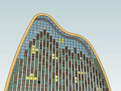 Modern Curved Office Building With Glass Curtain Wall And Yellow Brown Windows 3d model