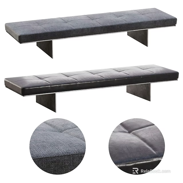Modern Public Bench With Gray Padded Seat Stitched Design Metal Legs And Texture Details 3d model 