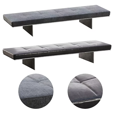 Modern Public Bench With Gray Padded Seat Stitched Design Metal Legs And Texture Details 3d model