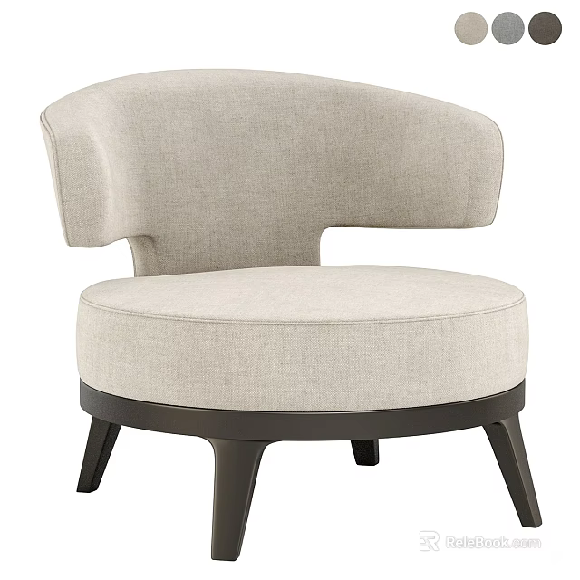 Beige Fabric Upholstered Single Sofa With Modern Curved Backrest And Dark Wooden Legs 3d model 