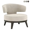 Beige Fabric Upholstered Single Sofa With Modern Curved Backrest And Dark Wooden Legs