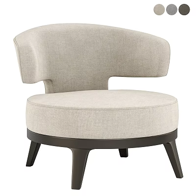 Beige Fabric Upholstered Single Sofa With Modern Curved Backrest And Dark Wooden Legs 3d model