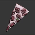 Delicious Triangular Dessert Slice with White Frosting Red Raspberries Green Mint Leaves and Powdered Sugar