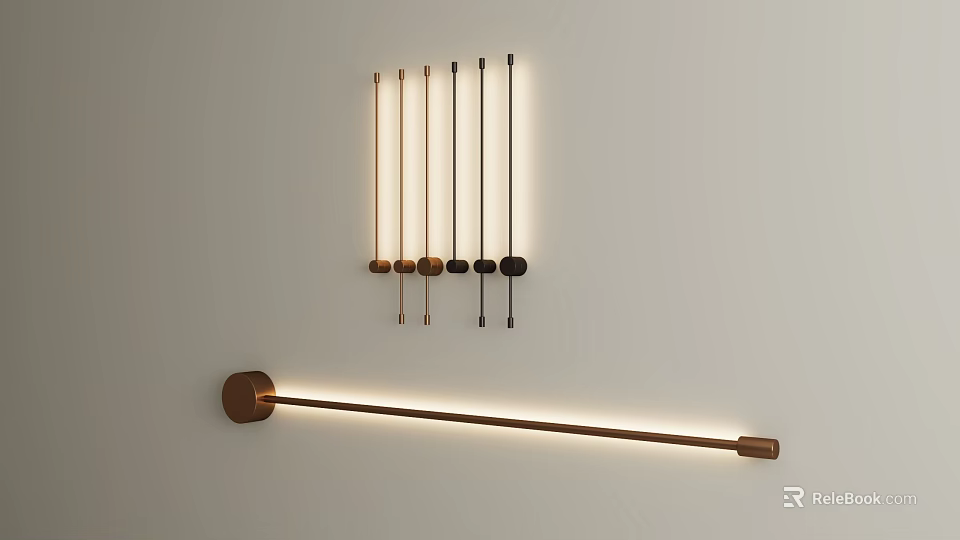 Sleek Modern Wall Lamps With Brass And Black Metal Linear Contemporary Design 3d model 