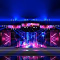 Modern Stage Design With Colorful LED Lights Large Screens Mirror Floor And Steps