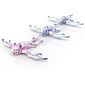 Three Colorful Dragon Figurines With Pink Blue Light Purple Hues And Transparent Wings