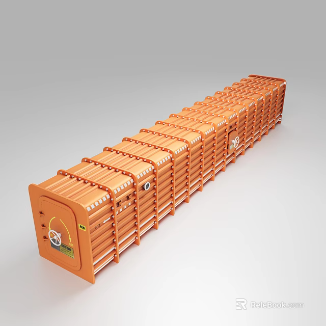 Orange Long Strip Industrial Equipment Featuring Metal Frame And Multiple Units 3d model 